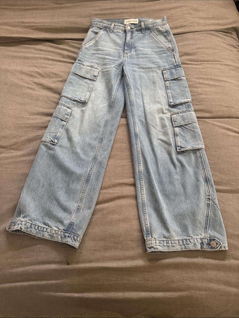 Denim Forum Light Blue Wide Leg Cargo Jeans